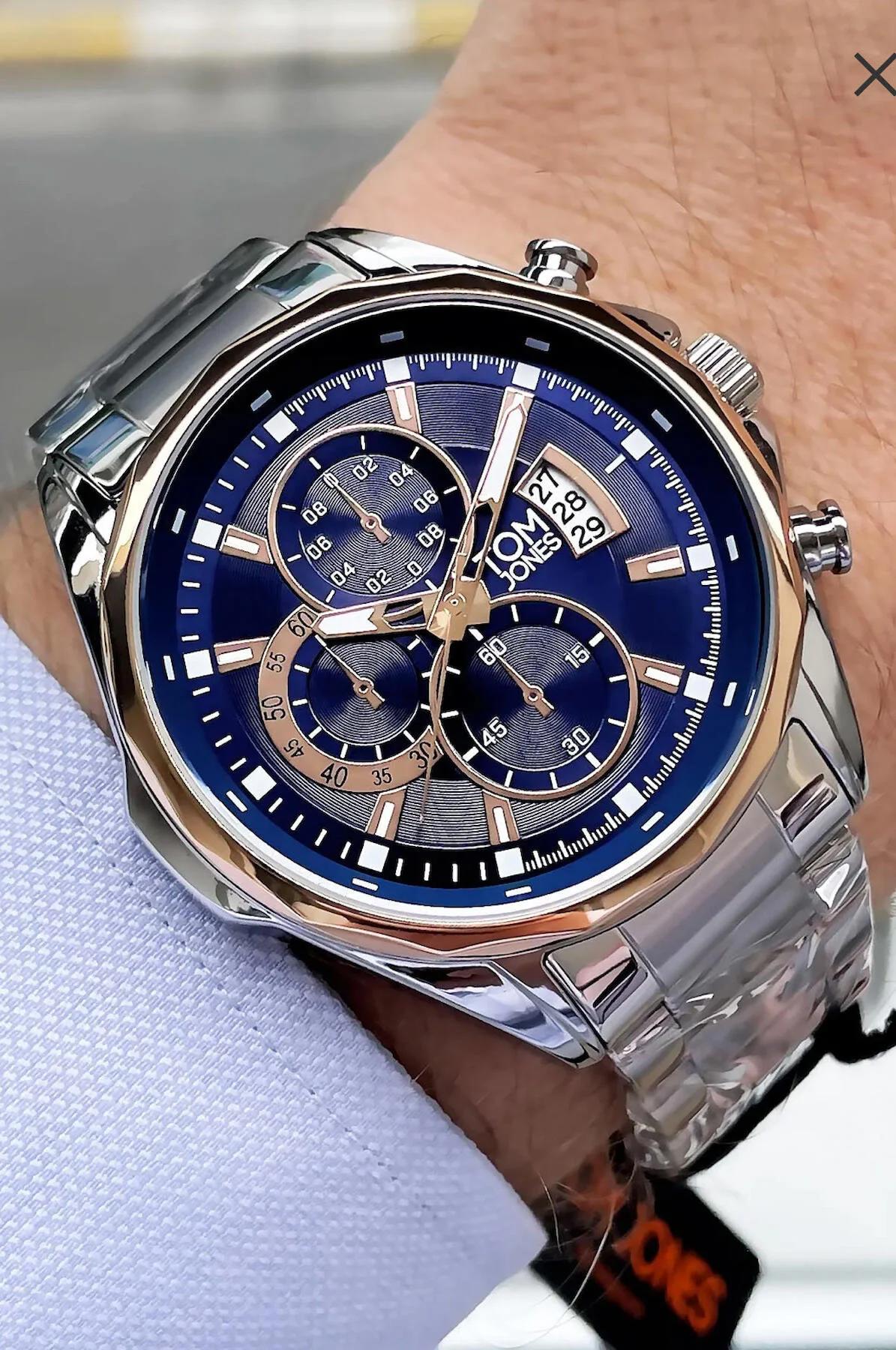 Tom Jones TJ-2184 Takvimli 44 mm Metal Kordon Analog Erkek Kol Saati