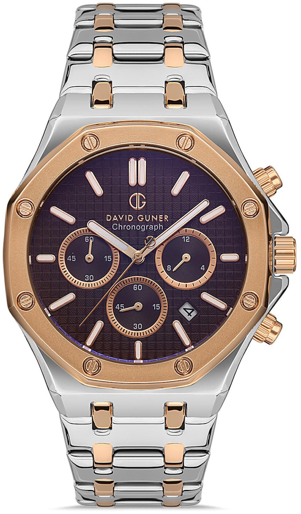David Guner DG-8065GA-E6 Takvimli 42 mm Gri-Rose Gold Çelik Kordon Analog Kol Saati