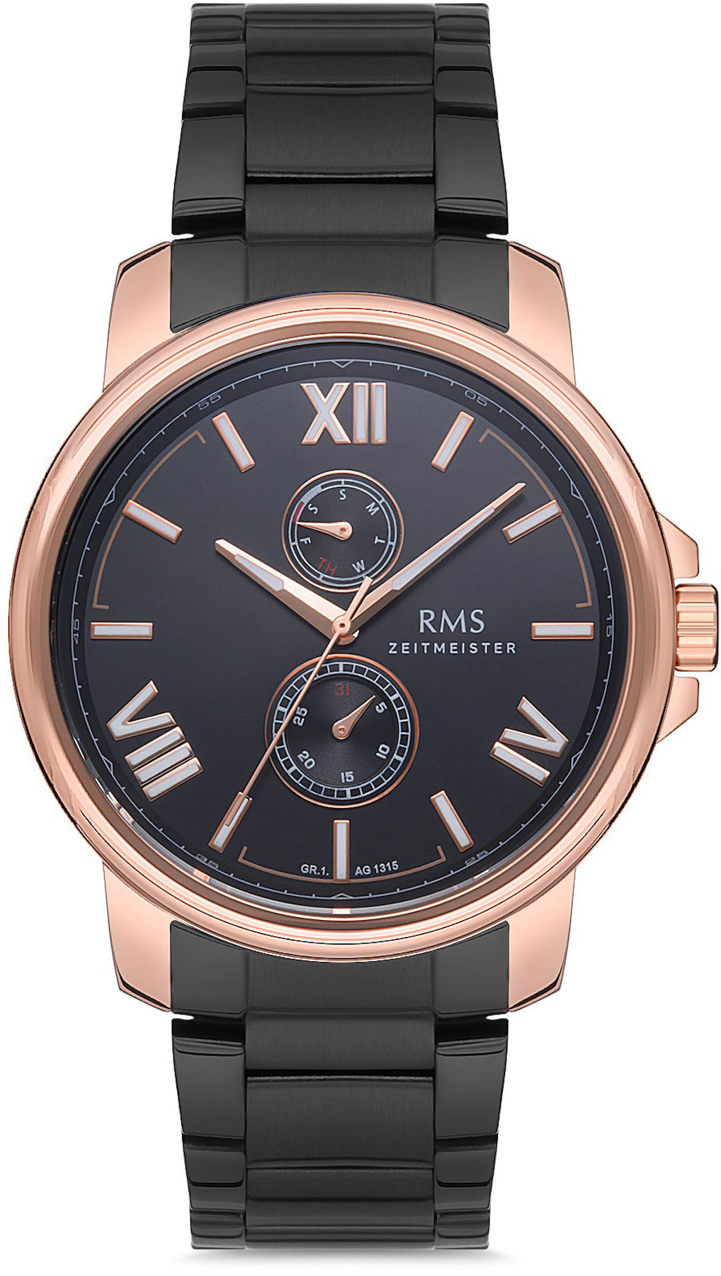 Romanson GR.1.AG1315.01 Takvimli 42 mm Siyah Çelik Kordon Analog Kol Saati