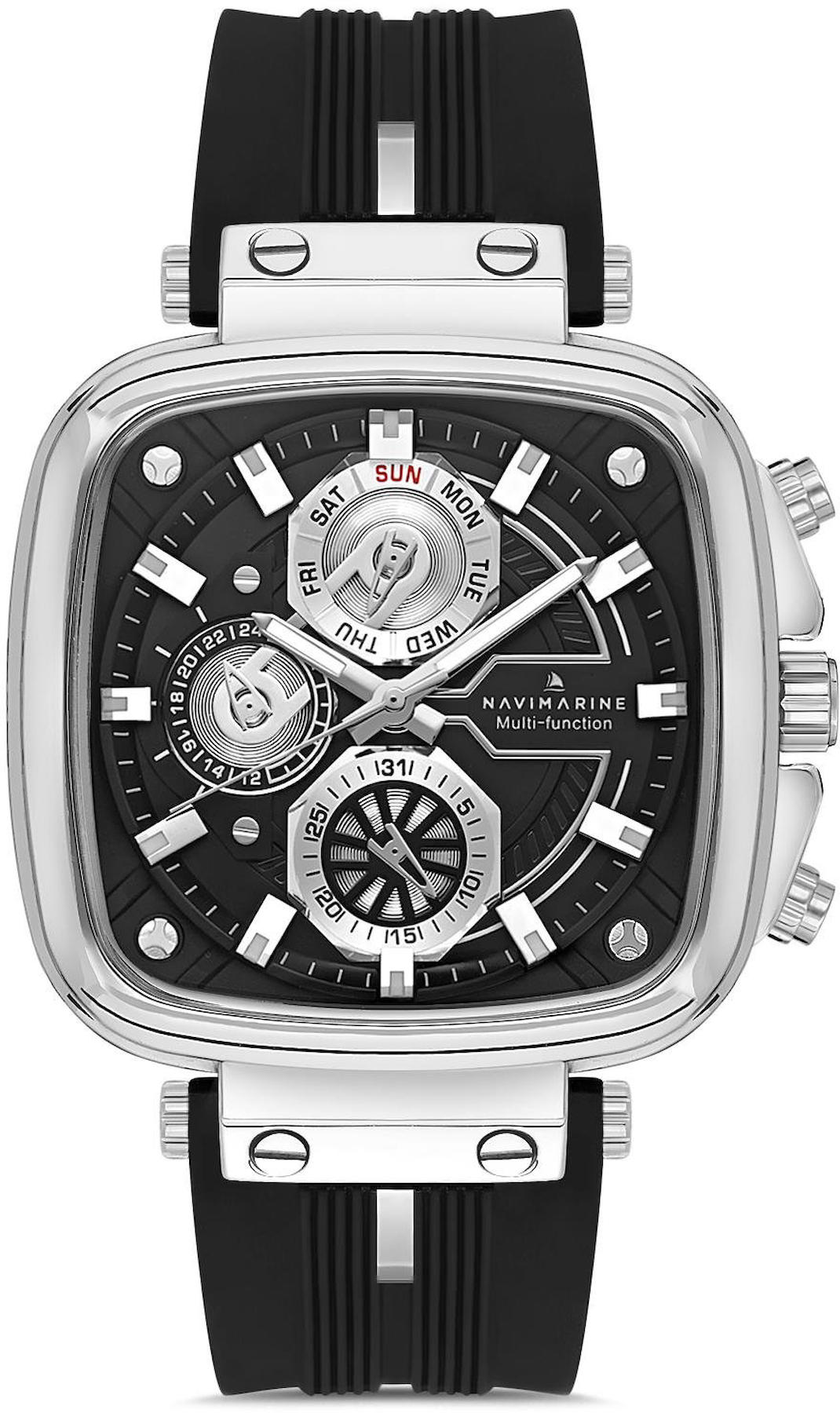 Navimarine NVM61-J2 Takvimli 42 mm Siyah Silikon Kordon Analog Kol Saati
