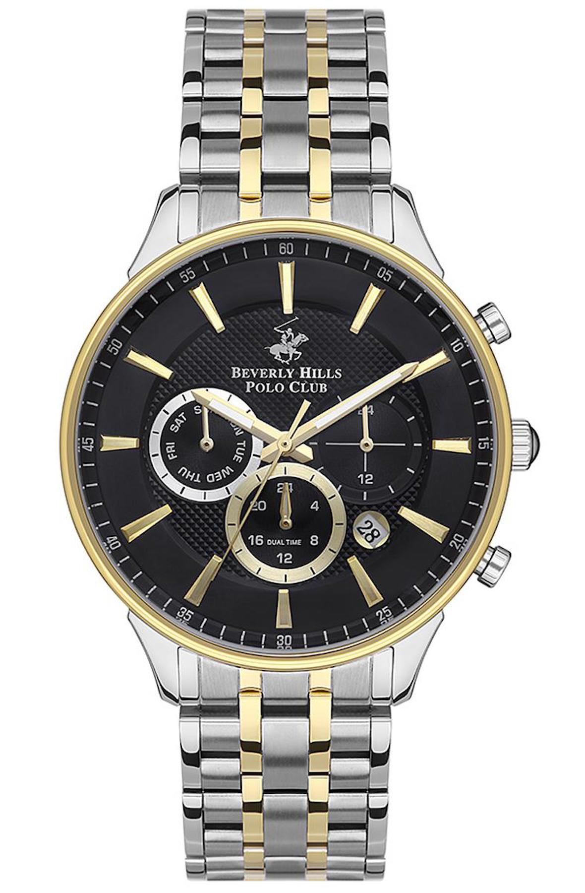 Beverly Hills Polo Club BP3346X250 Takvimli 44 mm Altın-Çelik Kordon Analog Erkek Kol Saati
