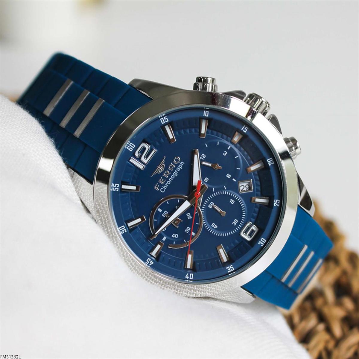 Ferro F31362L Takvimli Lacivert Silikon Kordon Analog Erkek Kol Saati