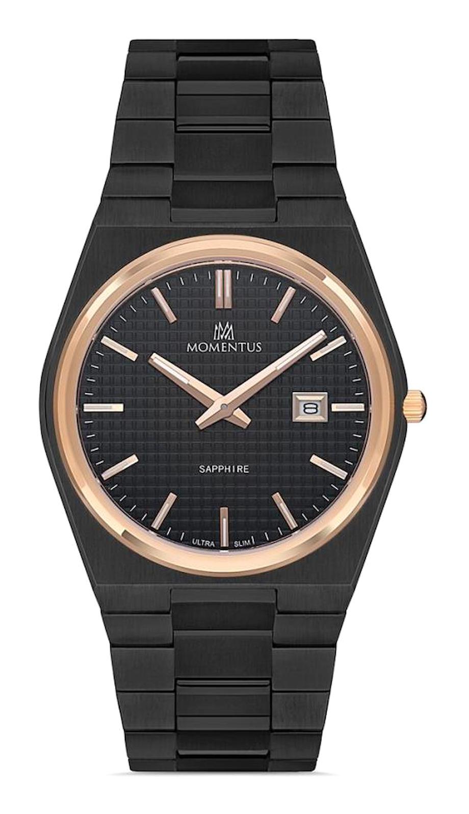 Momentus EM345B-04SR Takvimli 40 mm Siyah Çelik Kordon Analog Erkek Kol Saati
