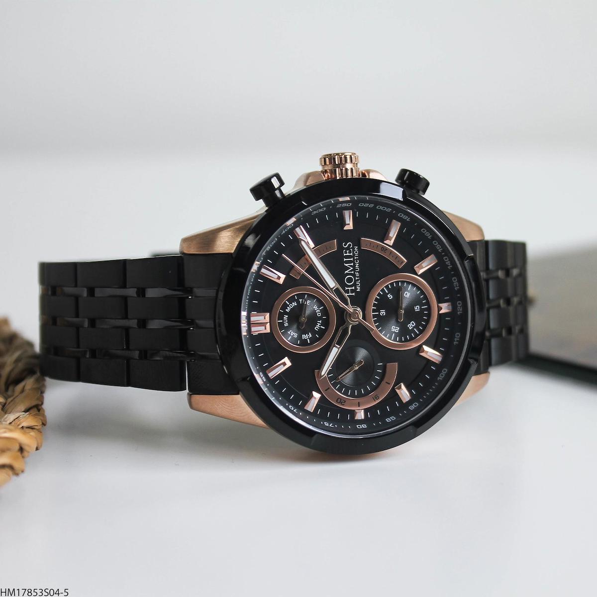 Homies HM17853S04-5 Pusulalı Takvimli 45 mm Siyah Çelik Kordon Analog Erkek Kol Saati