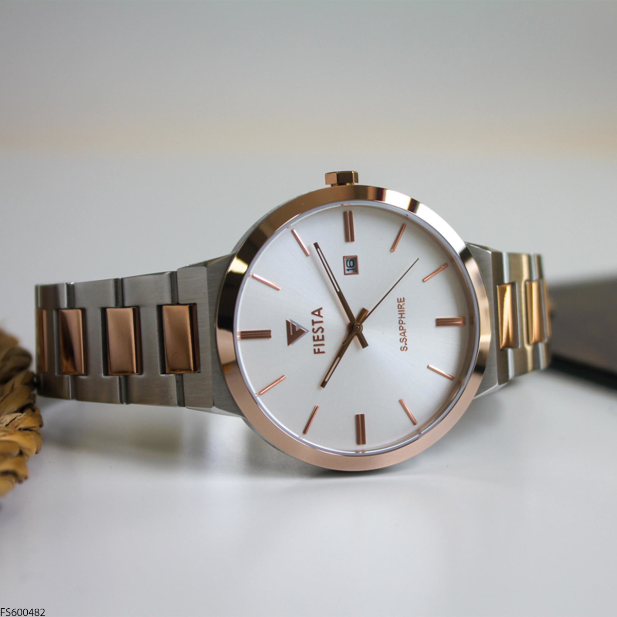 Fiesta FS600482 Takvimli 42 mm Gri-Rose Gold Çelik Kordon Analog Erkek Kol Saati
