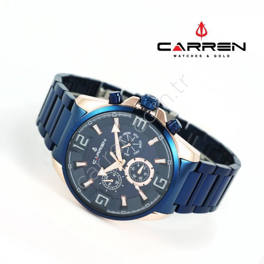Carren 4011 GLR Takvimli Lacivert Çelik Kordon Analog Erkek Kol Saati
