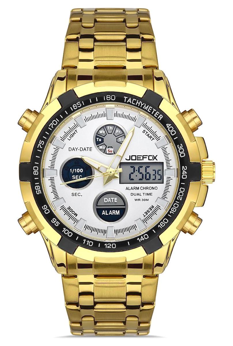 Joefox 1603GS Takvimli Altın Metal Kordon Analog Erkek Kol Saati