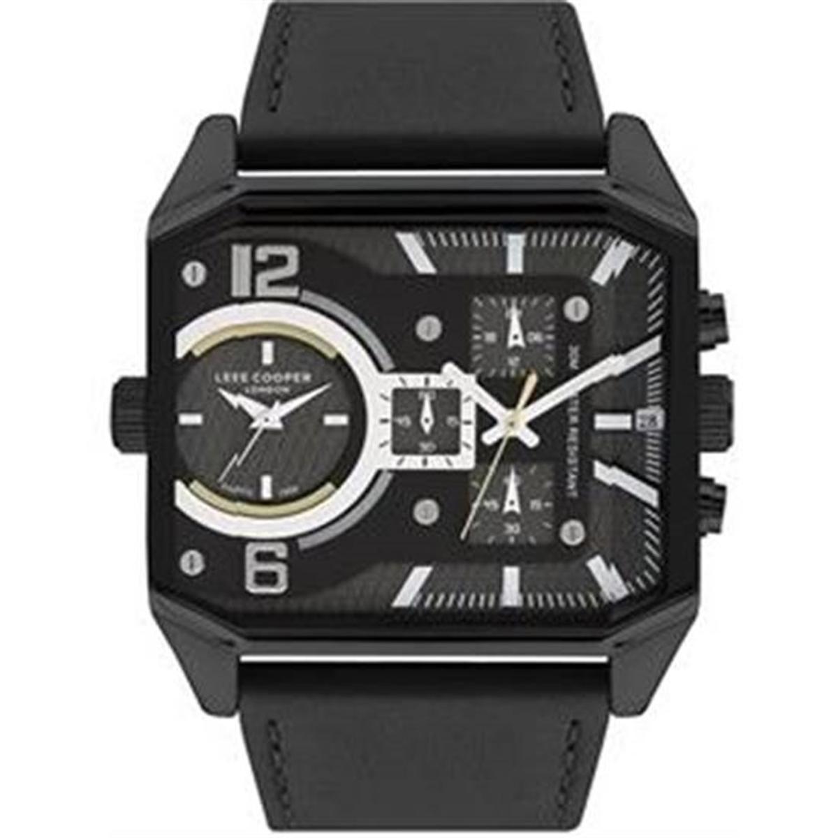 Lee Cooper LC07264.651 Takvimli 41-45 mm Siyah Deri Kordon Analog Erkek Kol Saati