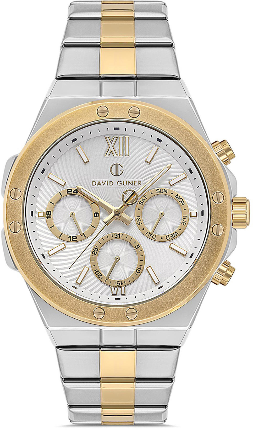 David Guner DG-8607GA-D1 Takvimli 42 mm Altın-Çelik Kordon Analog Kol Saati