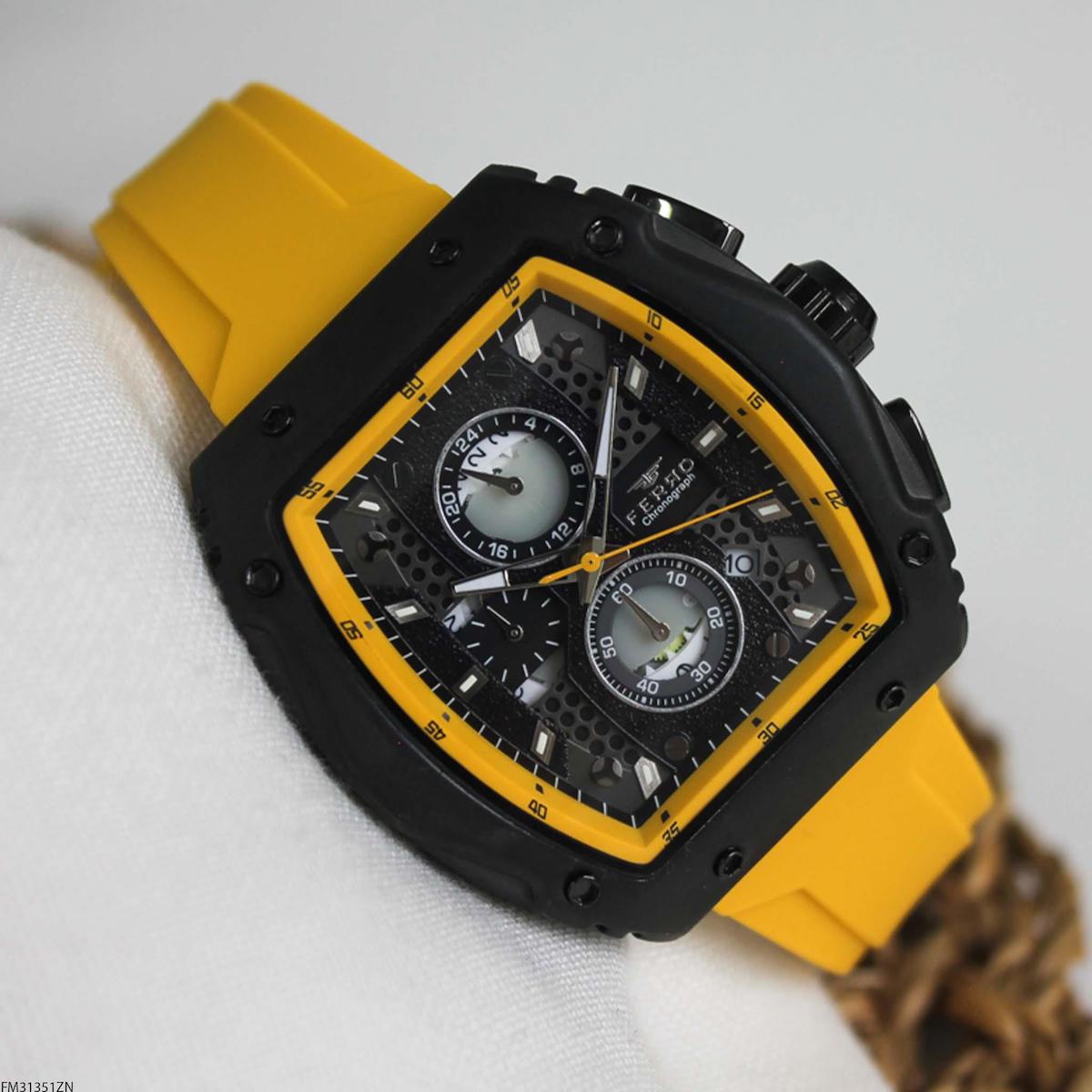 Ferro FM31351ZN Takvimli 44 mm Sarı Silikon Kordon Analog Erkek Kol Saati