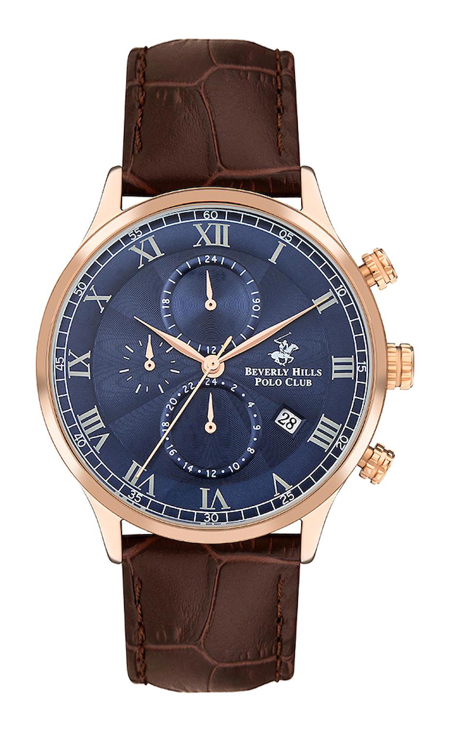 Beverly Hills Polo Club BP3371X492 Takvimli 44 mm Kahverengi Deri Kordon Analog Erkek Kol Saati