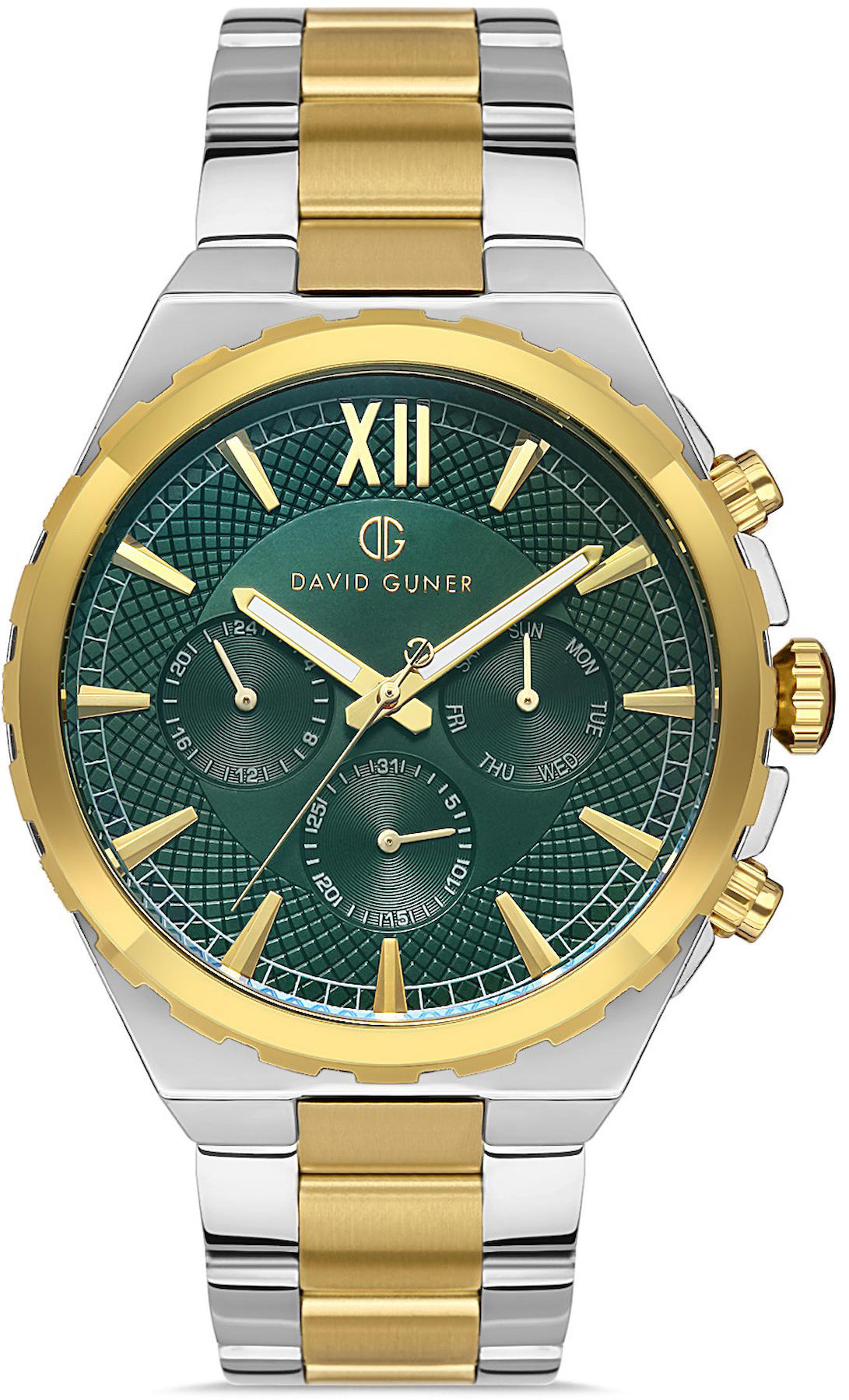 David Guner DG-8410GA-D10 Takvimli 42 mm Altın-Gri Kordon Analog Kol Saati