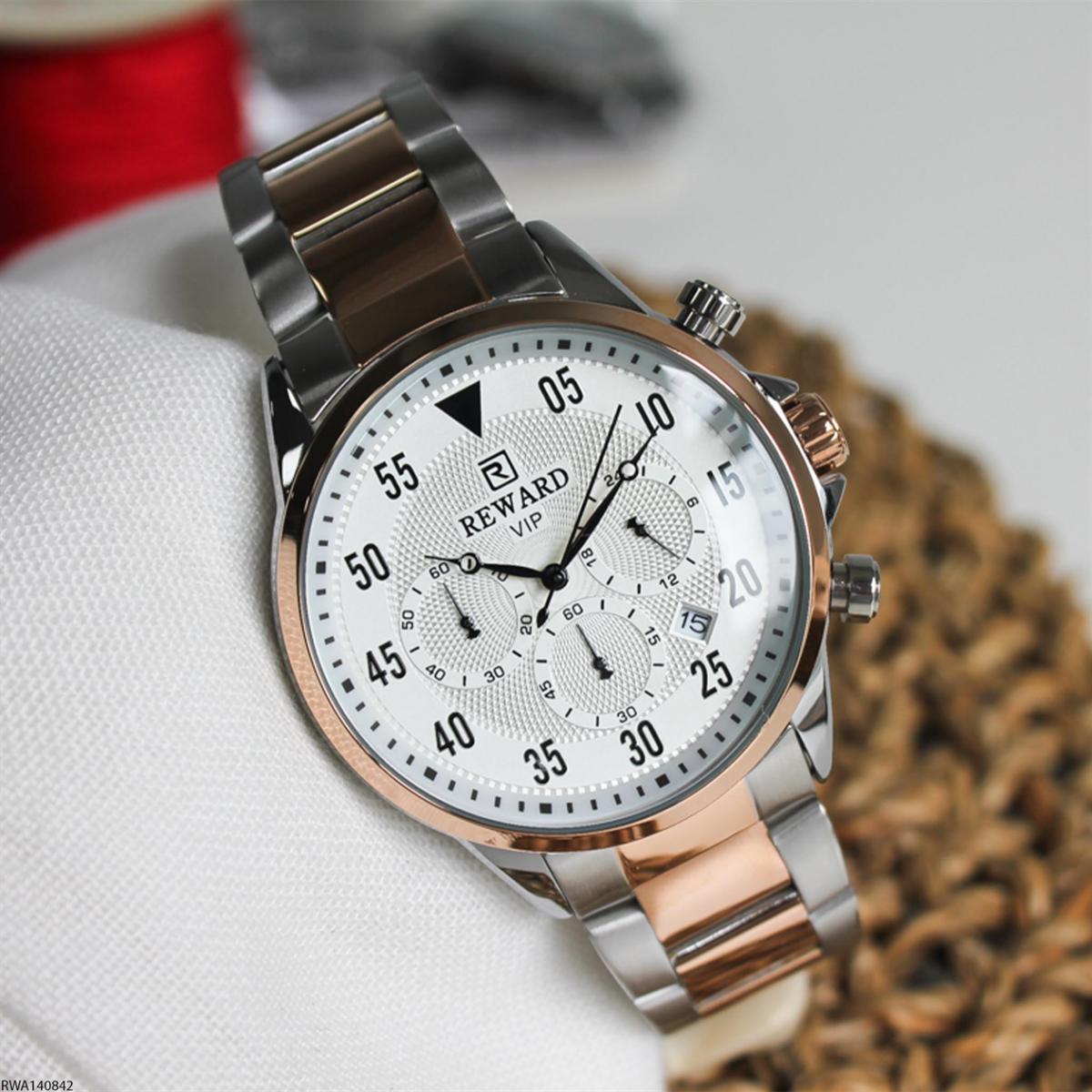 Reward RWA140842 Takvimli 45 mm Gri-Rose Gold Metal Kordon Analog Erkek Kol Saati