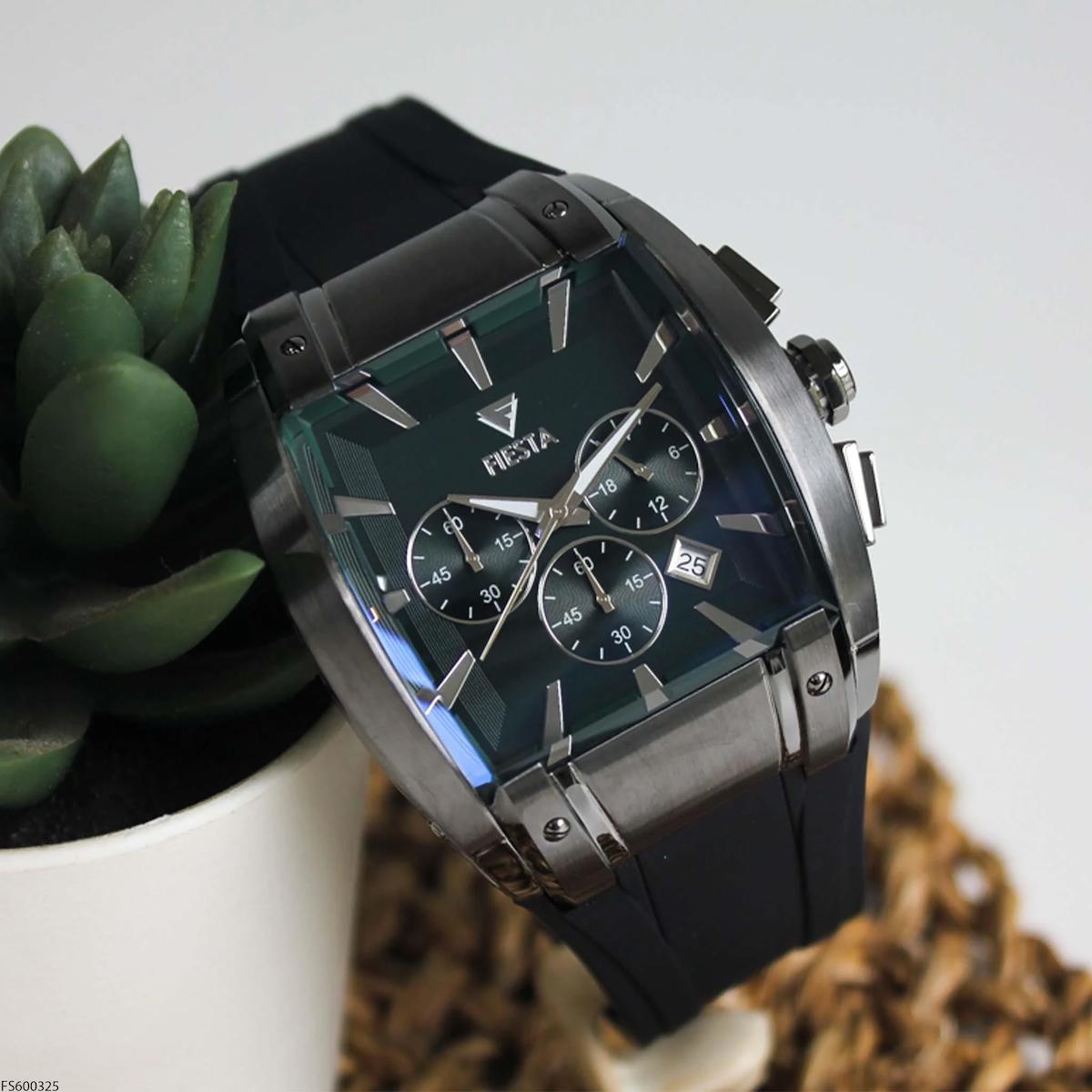 Fiesta FS600325 Takvimli 48 mm Siyah Silikon Kordon Analog Erkek Kol Saati