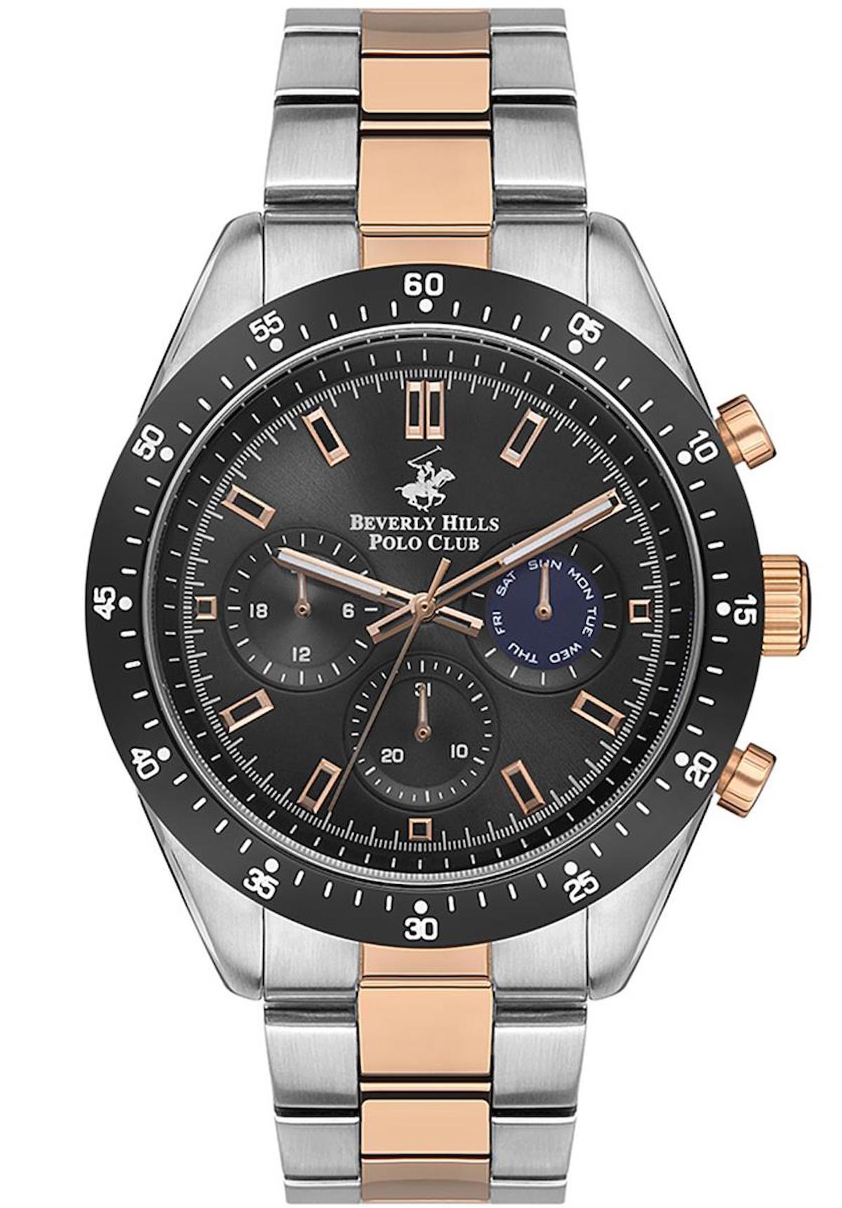 Beverly Hills Polo Club BP3358X560 Takvimli 46-50 mm Gri-Rose Gold Çelik Kordon Analog Erkek Kol Saati