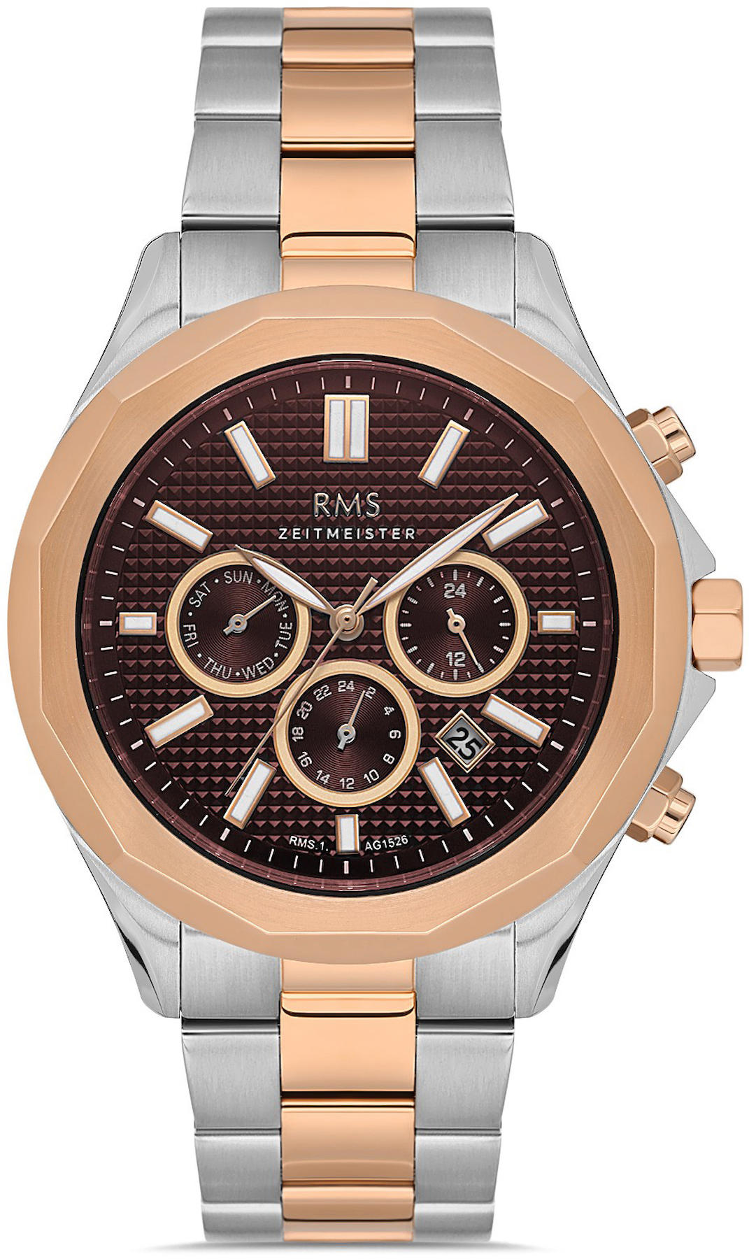 Romanson RMS.1.AG1526.07 Takvimli 44 mm Altın - Beyaz Çelik Kordon Analog Kol Saati