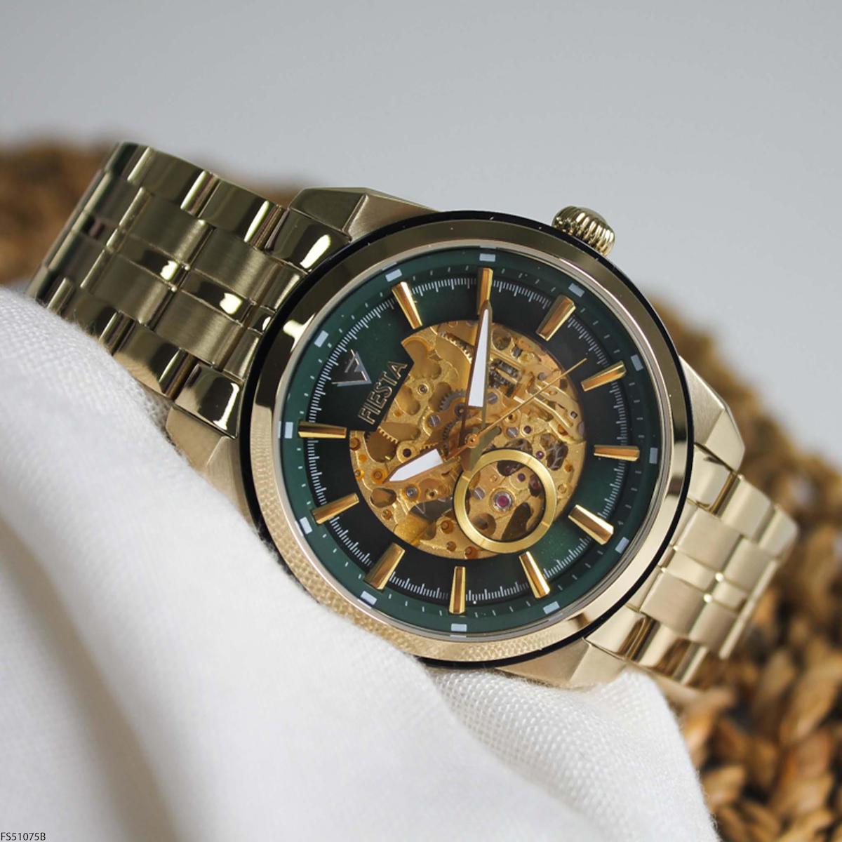 Fiesta FS51075B 45 mm Yeşil Çelik Kordon Analog Erkek Kol Saati