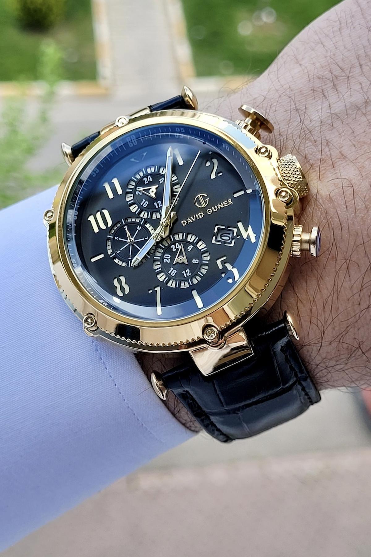 David Guner DGISTE6 Takvimli 42 mm Siyah Deri Kordon Analog Erkek Kol Saati