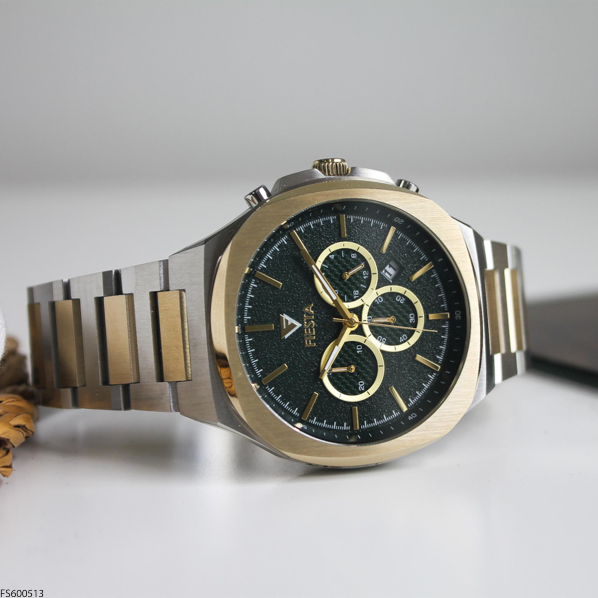 Fiesta FS600513 Takvimli 42 mm Altın-Çelik Kordon Analog Erkek Kol Saati