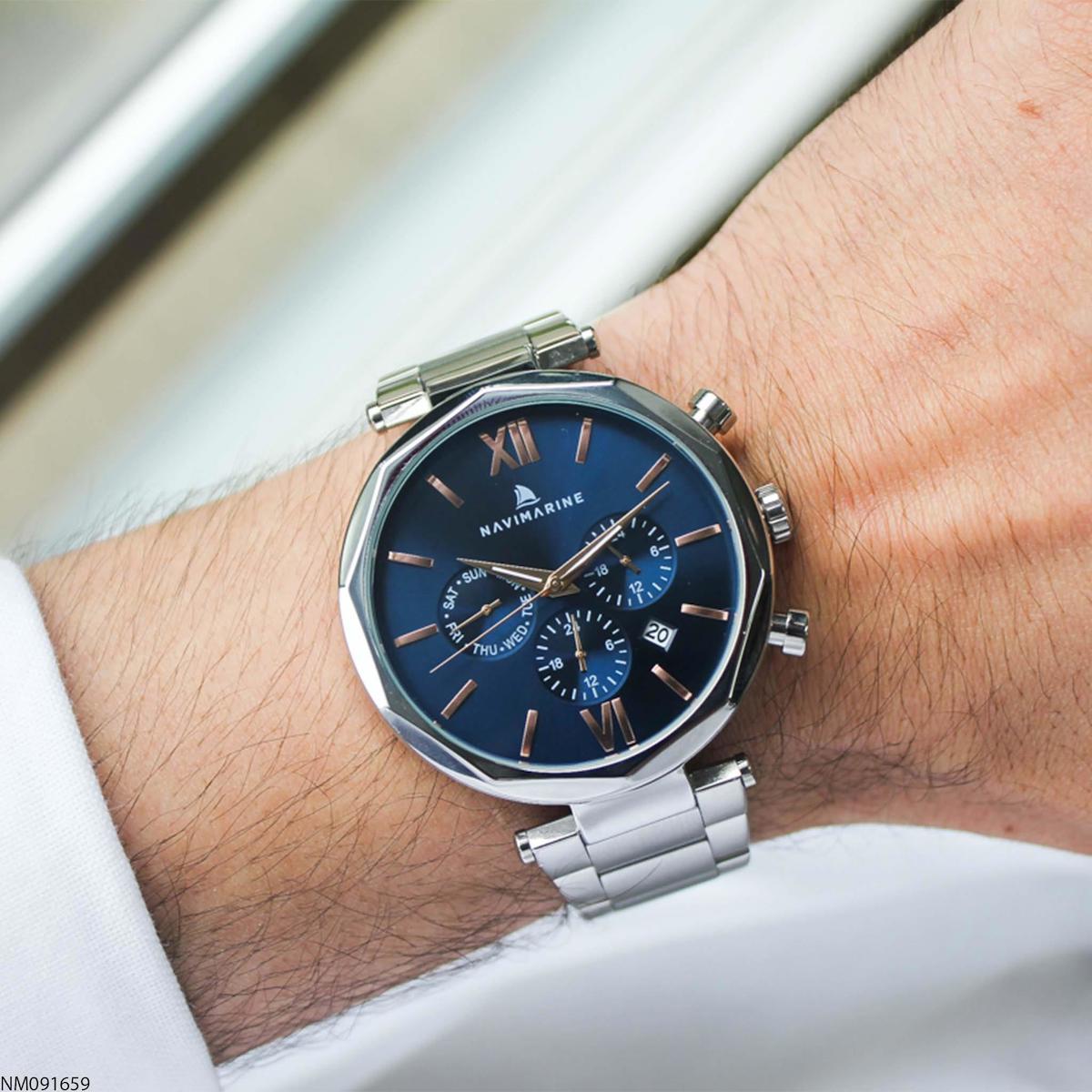 Navimarine NM091659 Takvimli 44 mm Çelik Kordon Analog Erkek Kol Saati