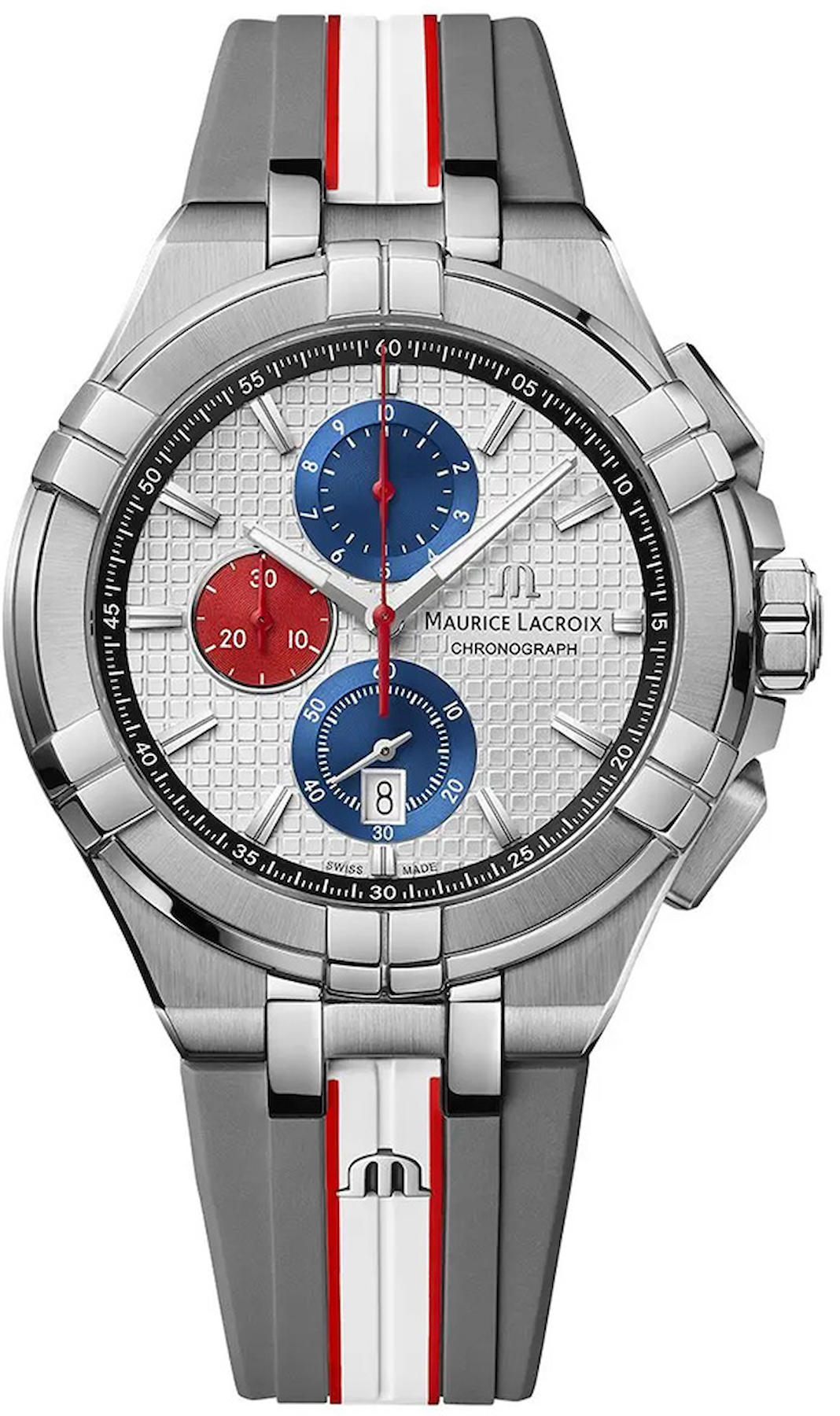 Maurice Lacroix AI1018-TT031-130-2 Takvimli 44 mm Gri Silikon Kordon Analog Kol Saati