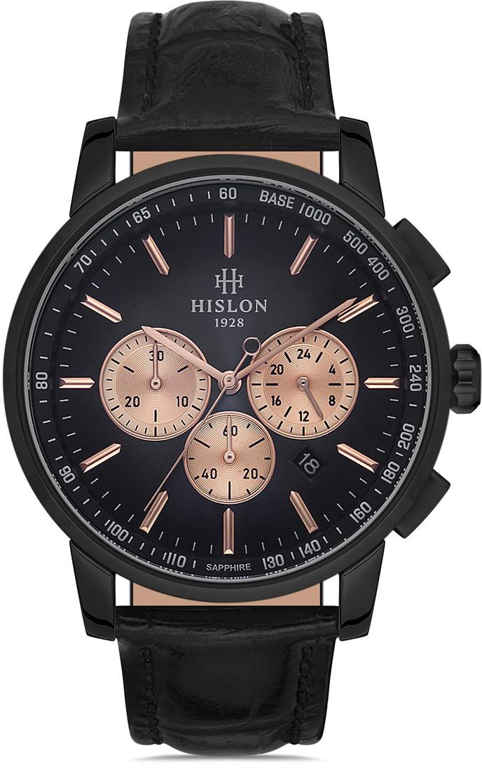 Hislon MS103B-04BR Pusulalı Takvimli 44 mm Siyah Deri Kordon Analog Kol Saati