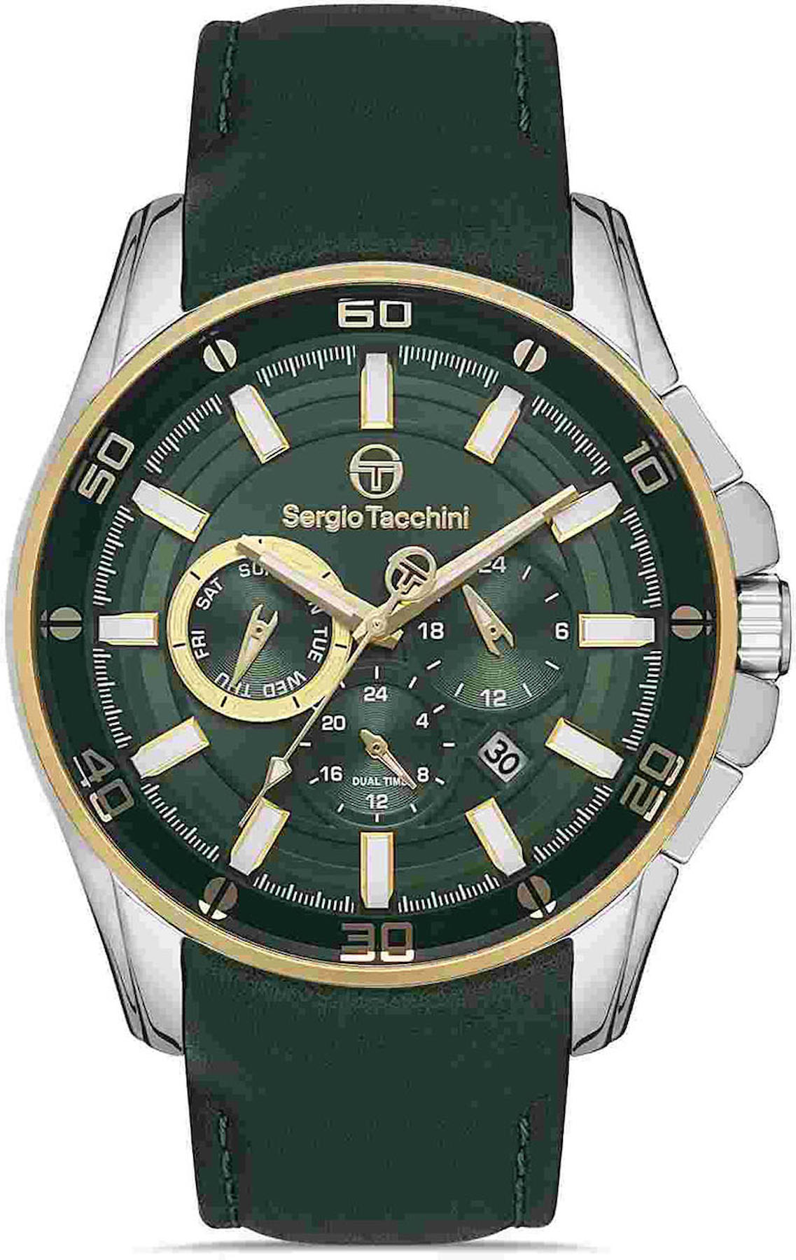 Sergio Tacchini ST.1.10270.5 Takvimli 44 mm Yeşil Deri Kordon Analog Kol Saati