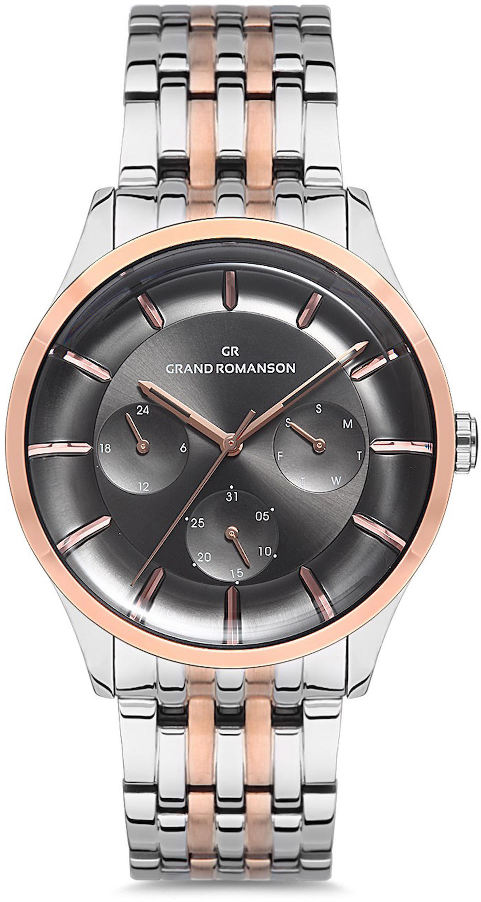 Romanson GR.1.AG1310.08 Takvimli 43 mm Gri-Rose Gold Çelik Kordon Analog Kol Saati