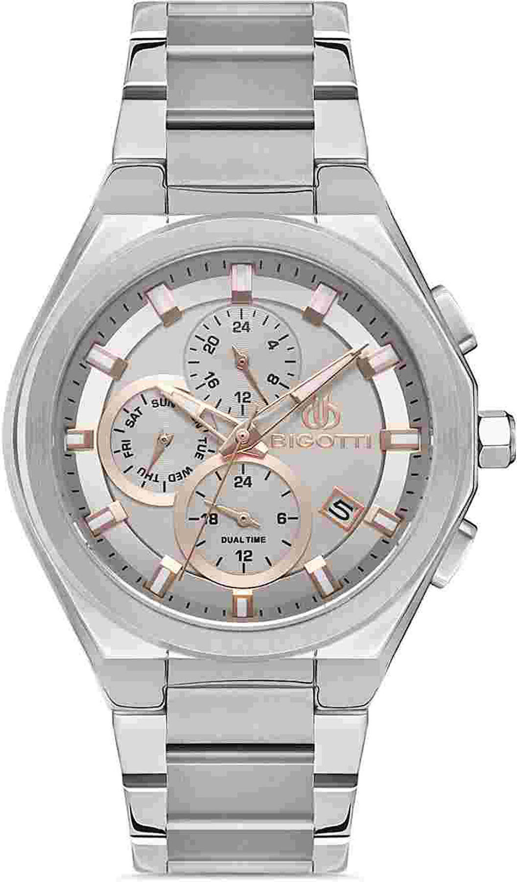 Bigotti BG.1.10351.1 Takvimli 44 mm Çelik Kordon Analog Kol Saati