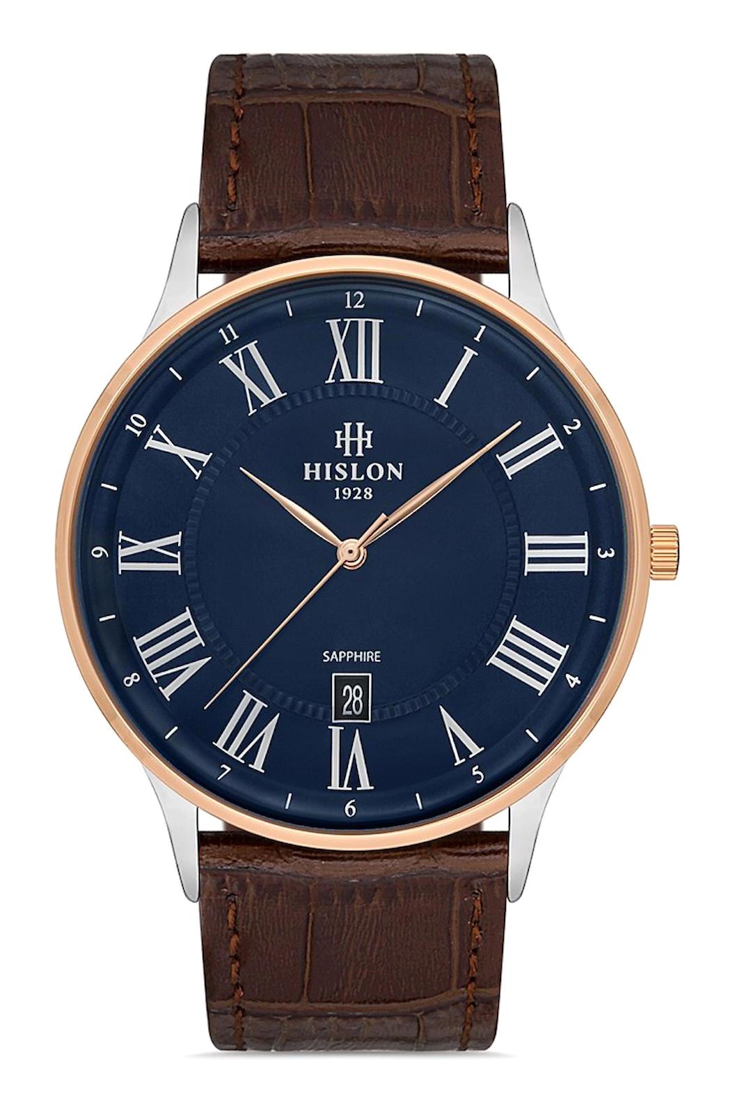 Hislon CL123T-11KR Takvimli 42 mm Kahverengi Deri Kordon Analog Erkek Kol Saati