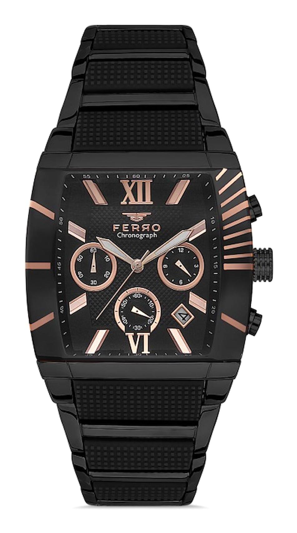 Ferro FM31266A-G Takvimli 40 mm Siyah Metal Kordon Analog Erkek Kol Saati
