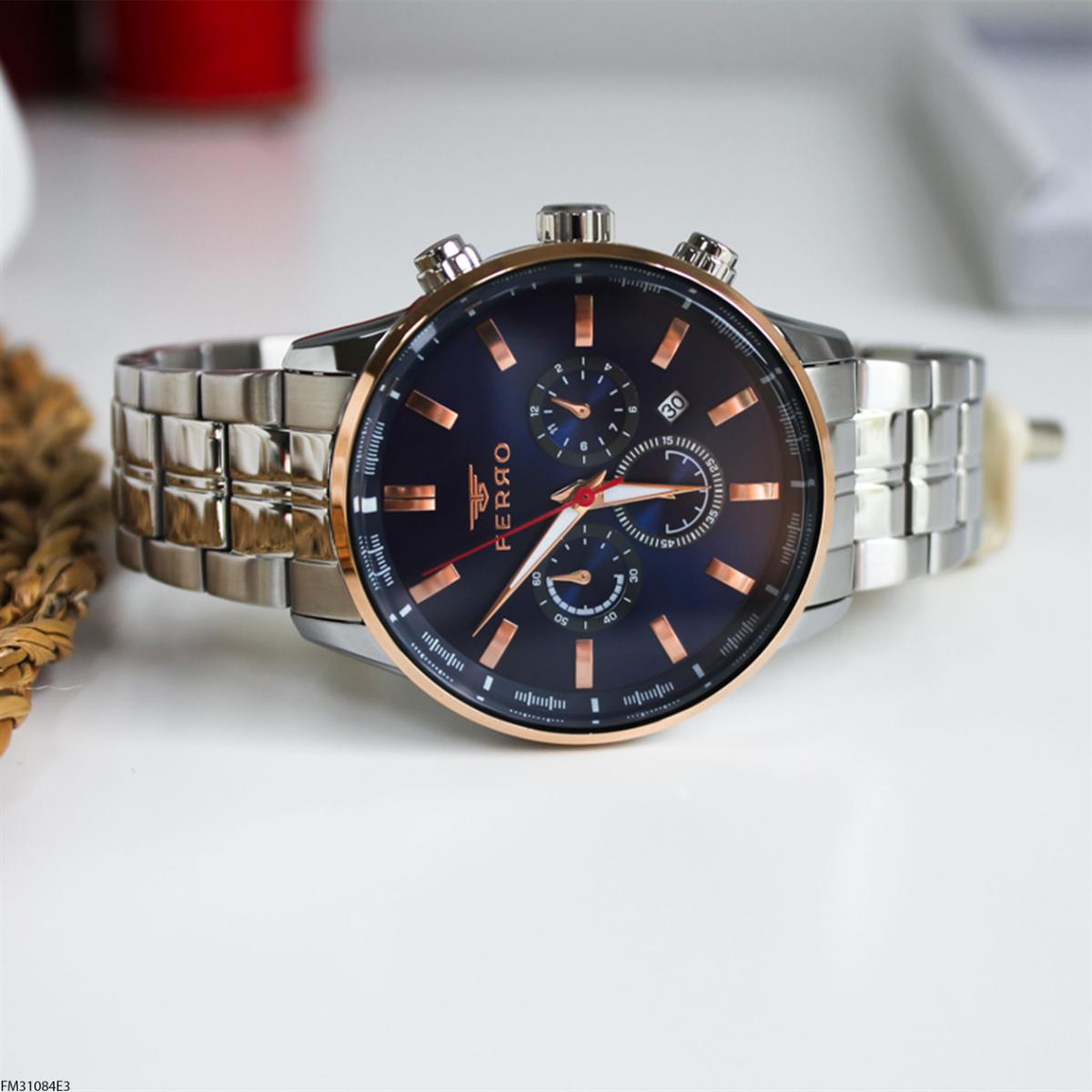 Ferro FM31084E3 Takvimli 45 mm Metal Kordon Analog Erkek Kol Saati