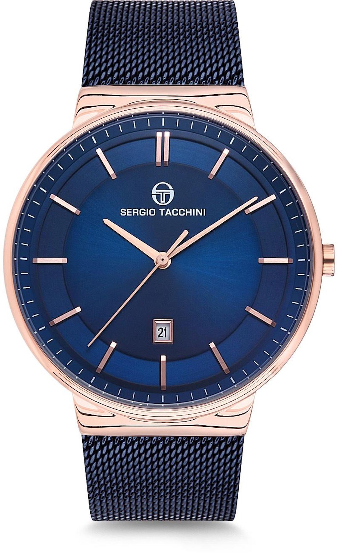 Sergio Tacchini ST.2.115.07 Takvimli Lacivert Metal Kordon Analog Erkek Kol Saati
