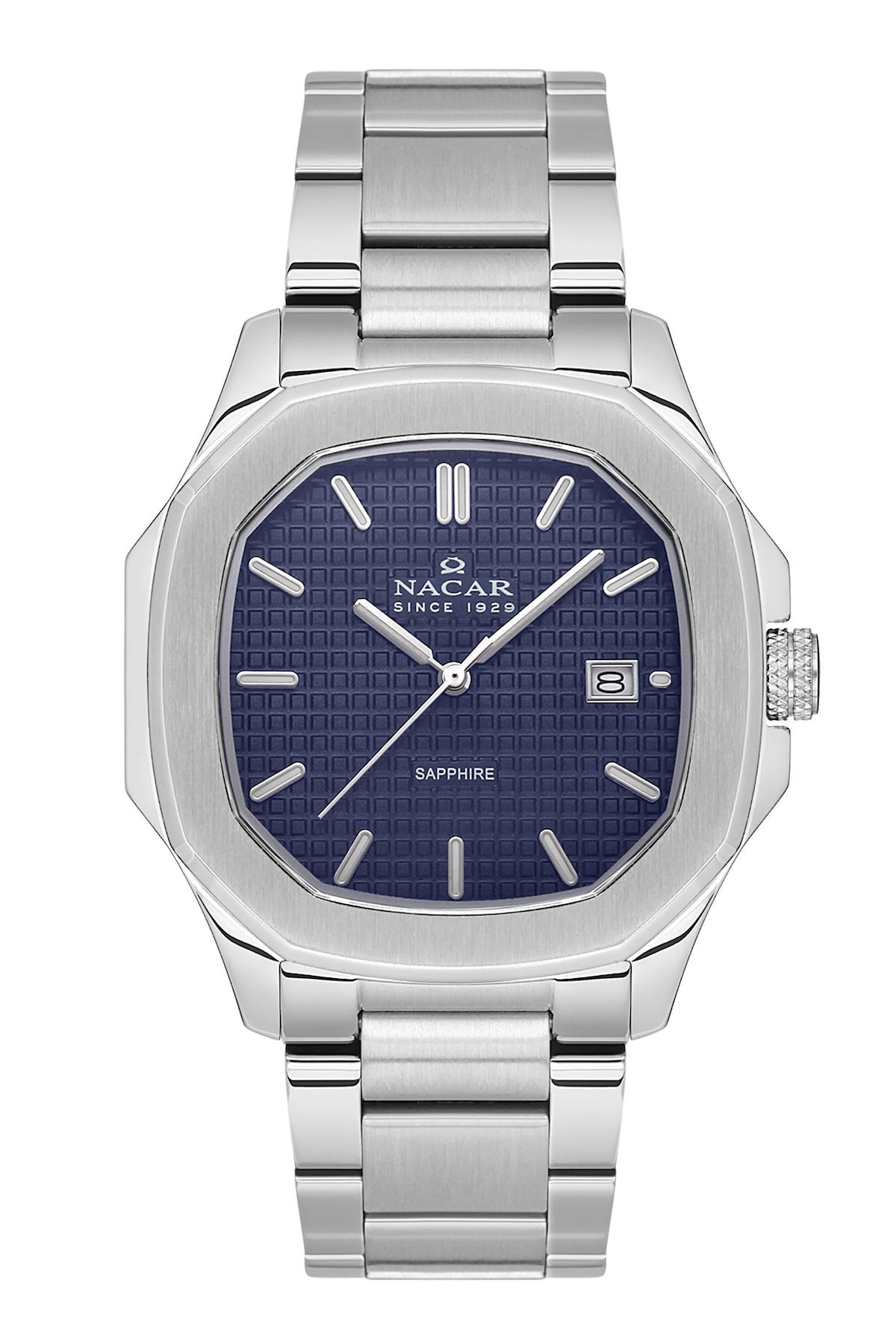 Nacar 40291044ALM Takvimli 44 mm Çelik Kordon Analog Kol Saati