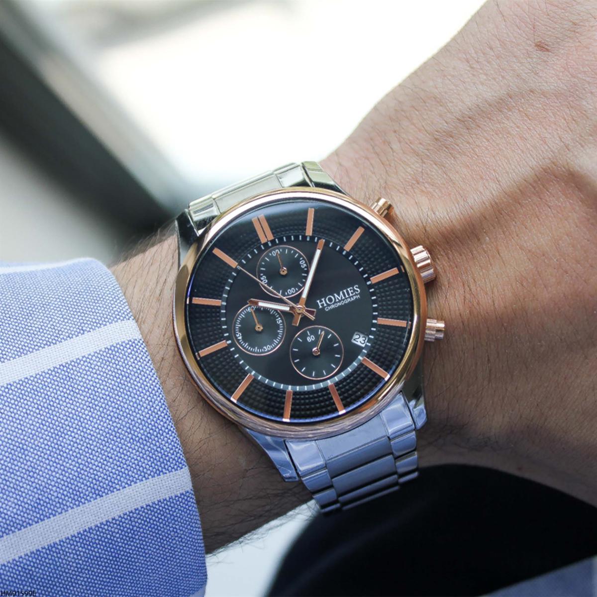 Homies HM91599E Takvimli 45 mm Metal Kordon Analog Erkek Kol Saati