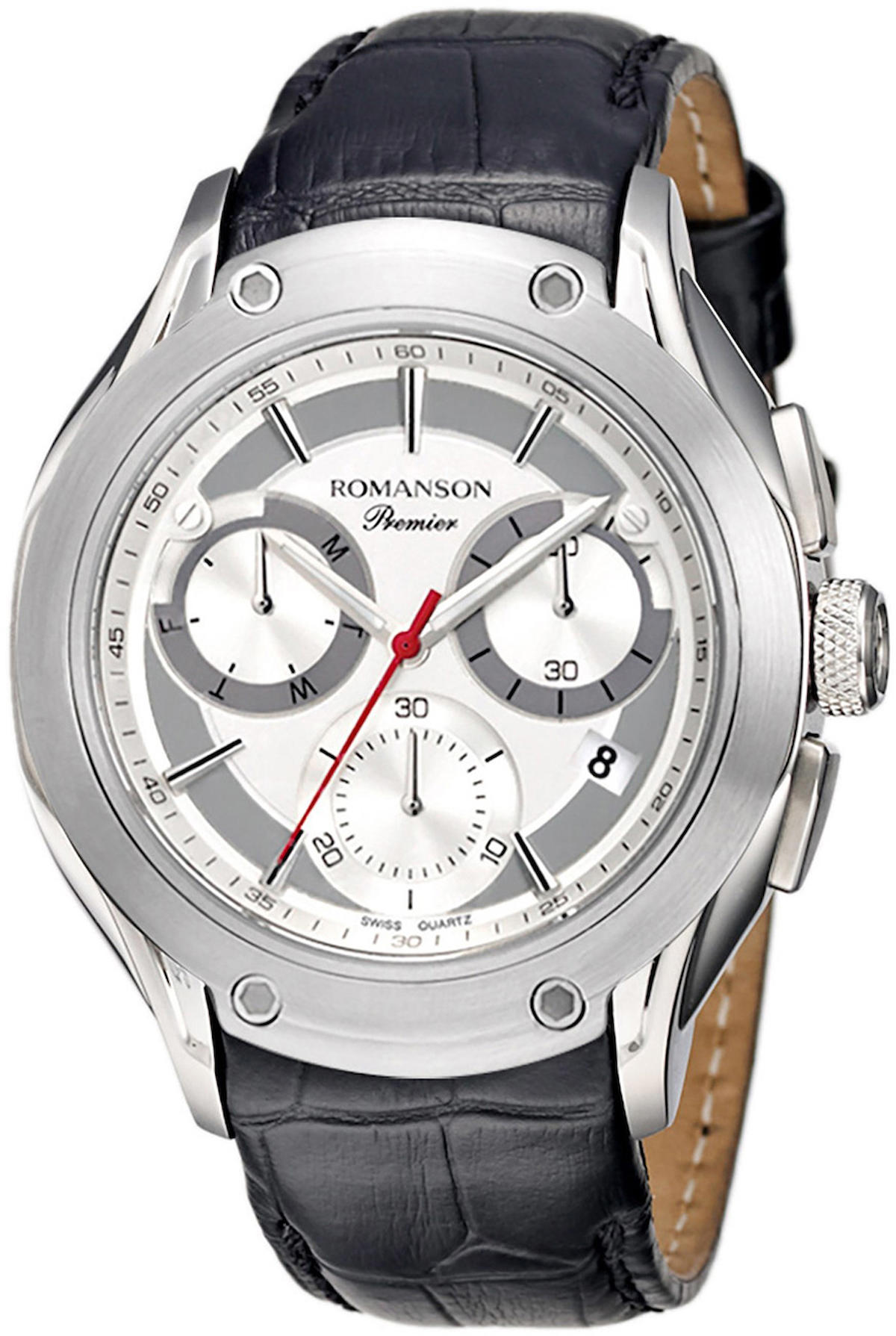 Romanson PB4221HM1WAS2W Takvimli 44 mm Siyah Deri Kordon Analog Kol Saati