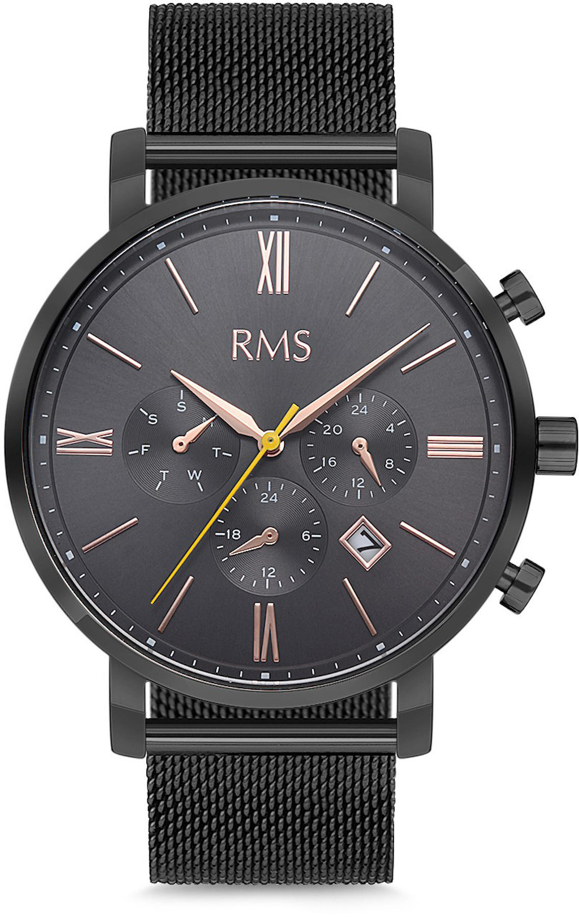 Romanson GR.1.AG1200.05 Takvimli 42 mm Siyah Hasır Kordon Analog Kol Saati