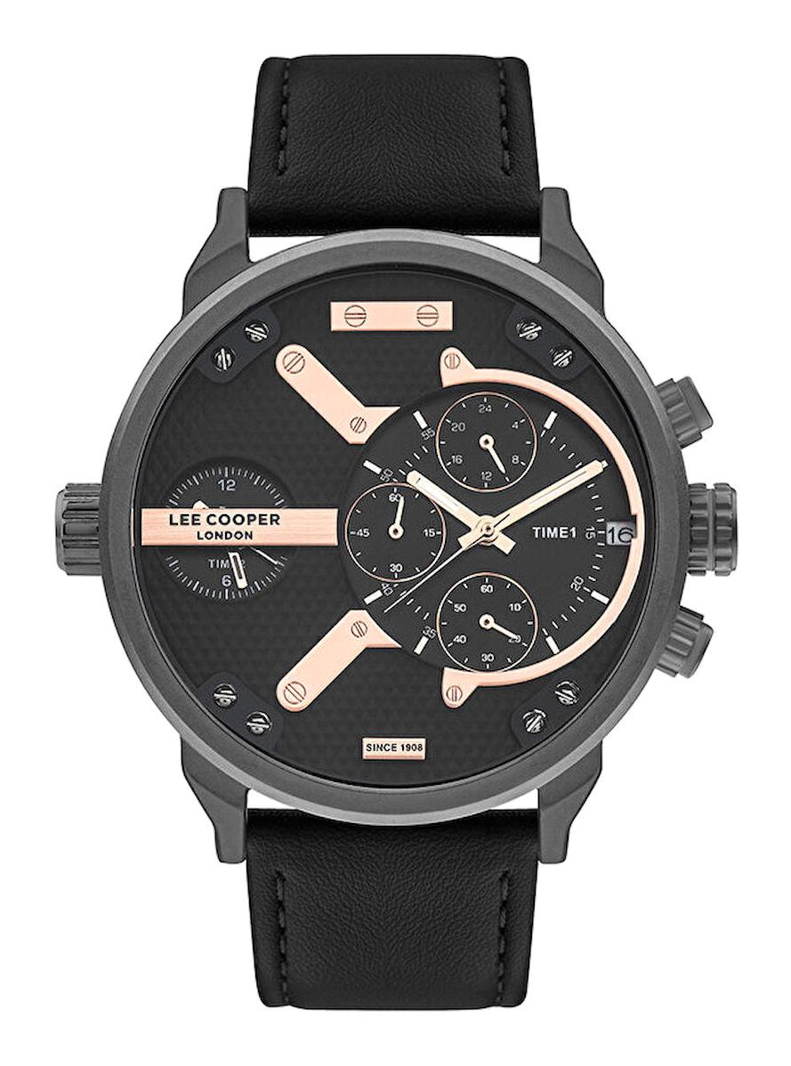 Lee Cooper LC07491.061 Pusulalı Takvimli 44 mm Siyah Deri Kordon Analog Erkek Kol Saati
