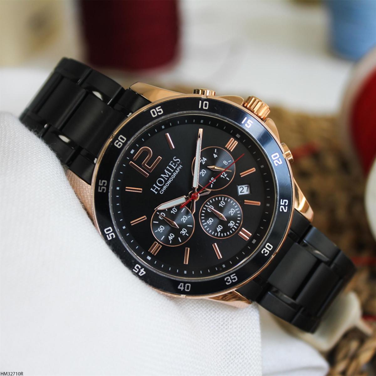 Homies HM32710R Pusulalı Takvimli 45 mm Siyah Çelik Kordon Analog Erkek Kol Saati