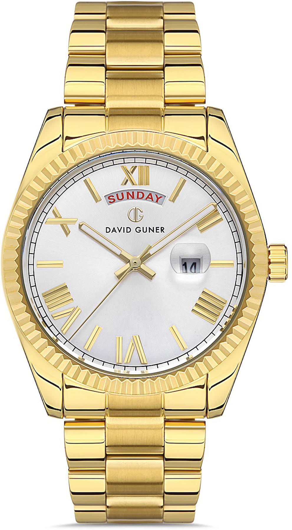 David Guner DG-8329GA2-B1 Takvimli 42 mm Altın Metal Kordon Analog Kol Saati