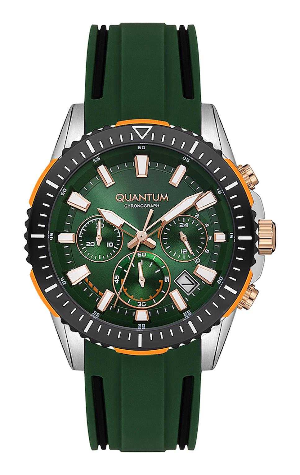 Quantum PWG1127.375 Takvimli 44 mm Yeşil Silikon Kordon Analog Erkek Kol Saati
