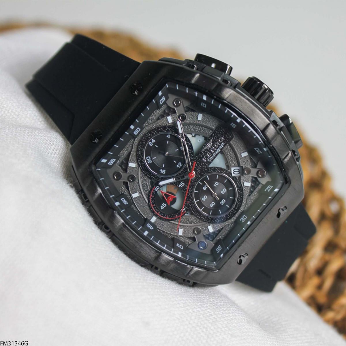 Ferro FM31346G Takvimli 48 mm Siyah Silikon Kordon Analog Erkek Kol Saati