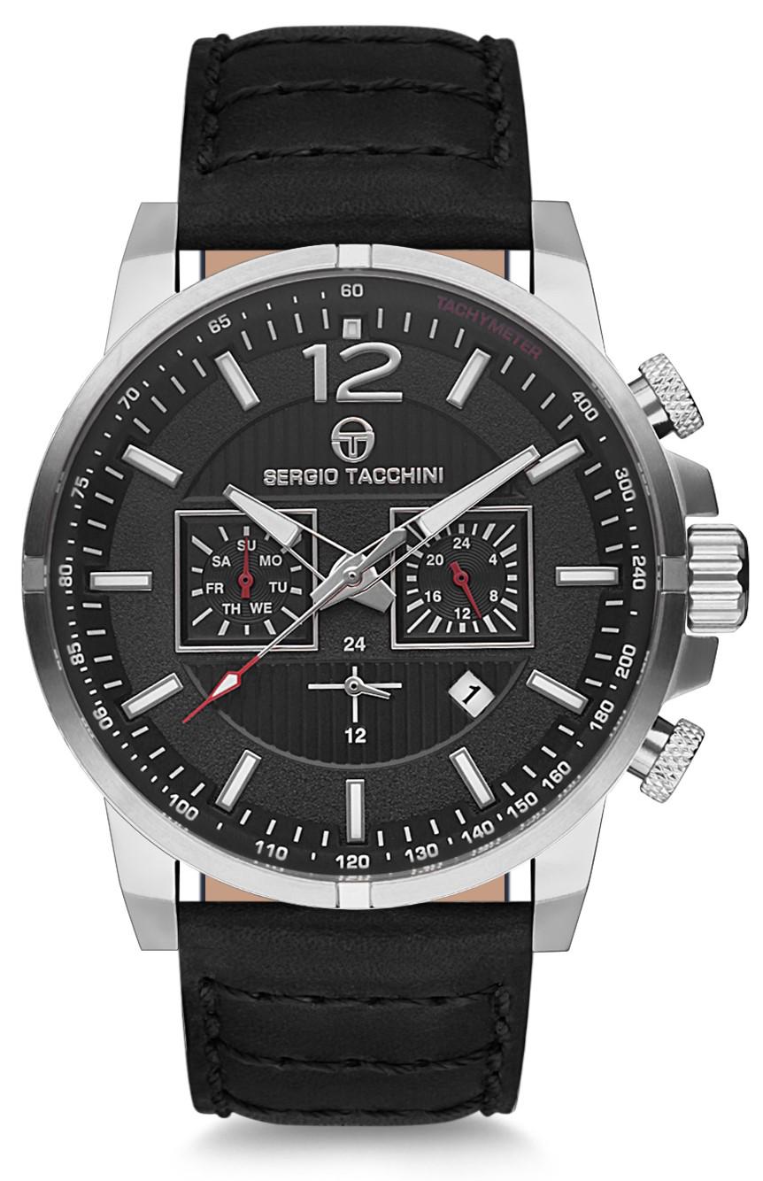 Sergio Tacchini ST.5.125.06 Takvimli 44 mm Siyah Deri Kordon Analog Kol Saati