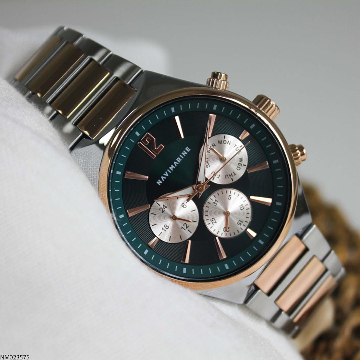 Navimarine NM023575 Takvimli 43 mm Gri-Rose Gold Çelik Kordon Analog Erkek Kol Saati