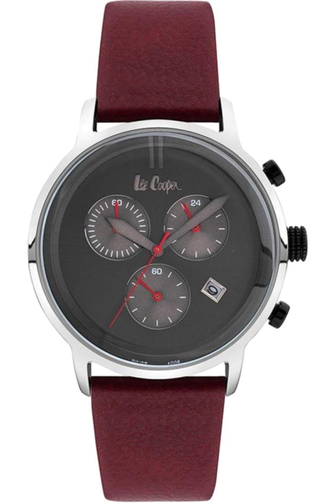 Lee Cooper LC06986.068 Takvimli 42 mm Bordo Deri Kordon Analog Erkek Kol Saati