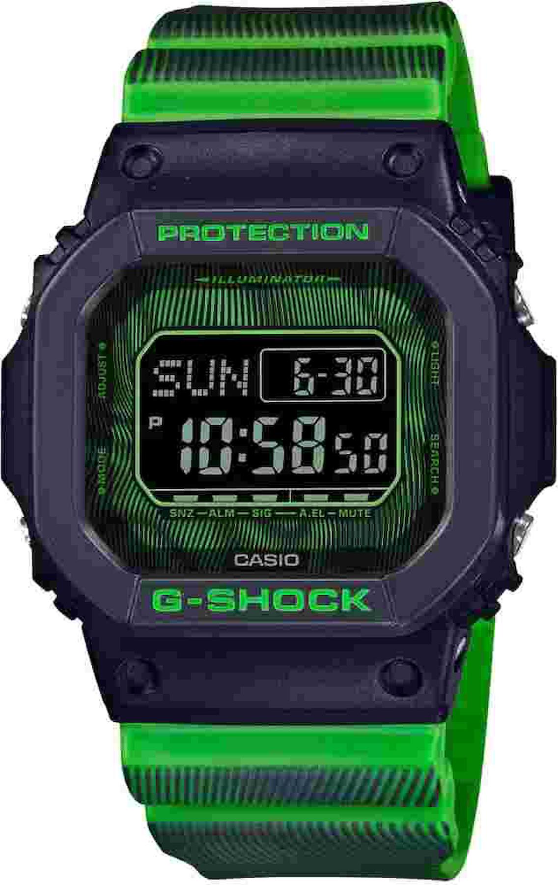 Casio DW-D5600TD-3D Takvimli 43 mm Yeşil Silikon Kordon Dijital Kol Saati