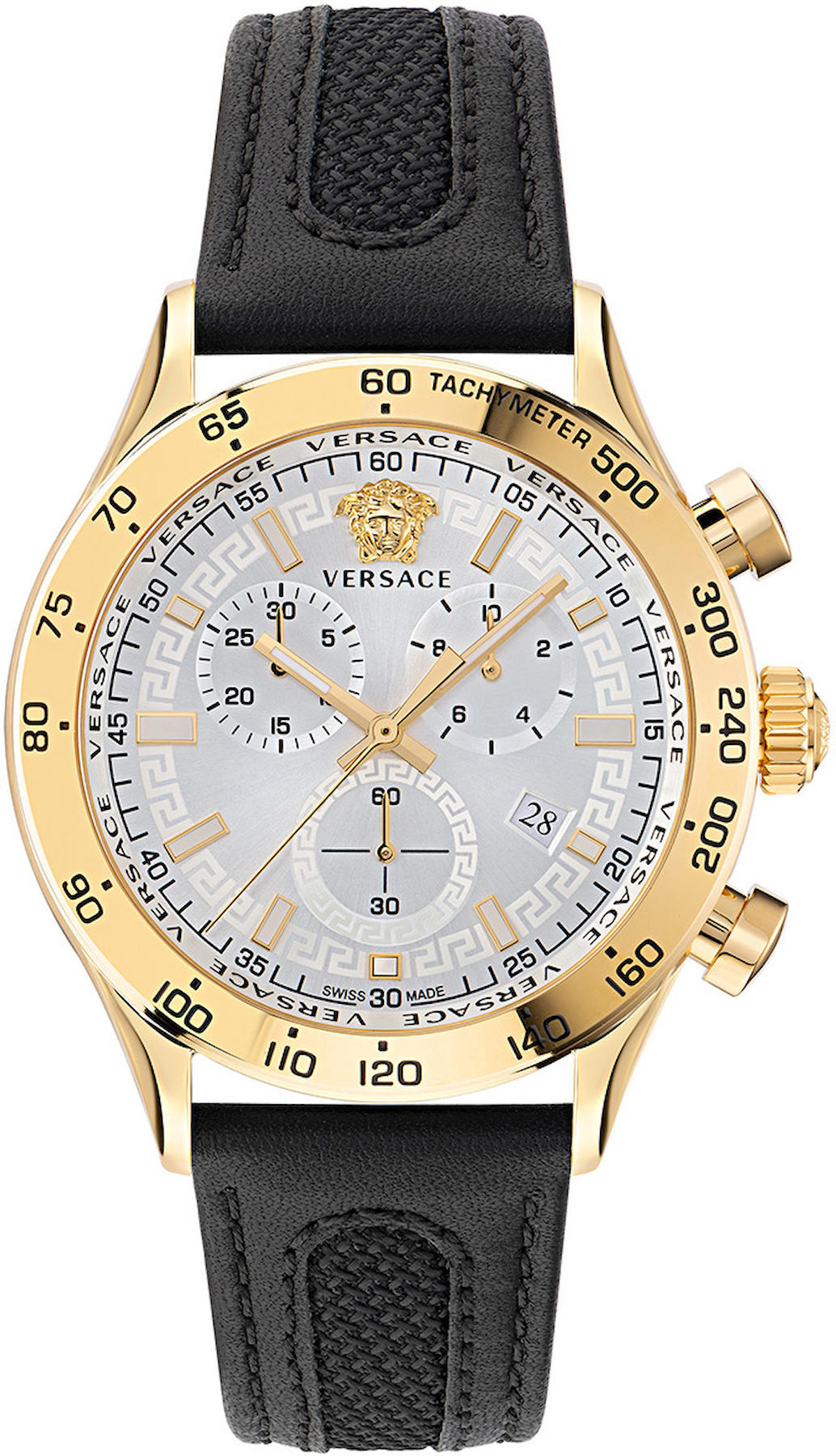 Versace VRSCVE2U00222 Takvimli 44 mm Siyah Deri Kordon Analog Kol Saati