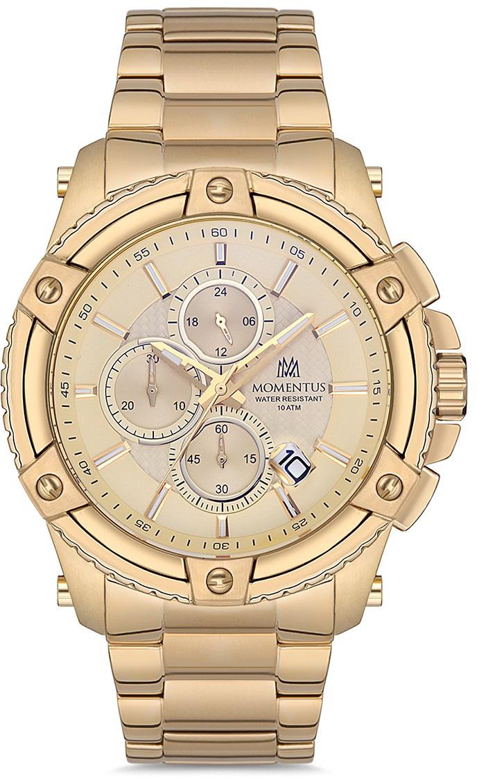 Momentus SM283G-07SG Takvimli 44 mm Altın Çelik Kordon Analog Kol Saati