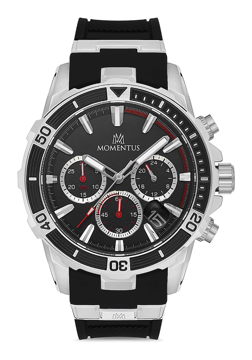 Momentus SM357T-04BB Takvimli 45 mm Siyah Silikon Kordon Analog Erkek Kol Saati
