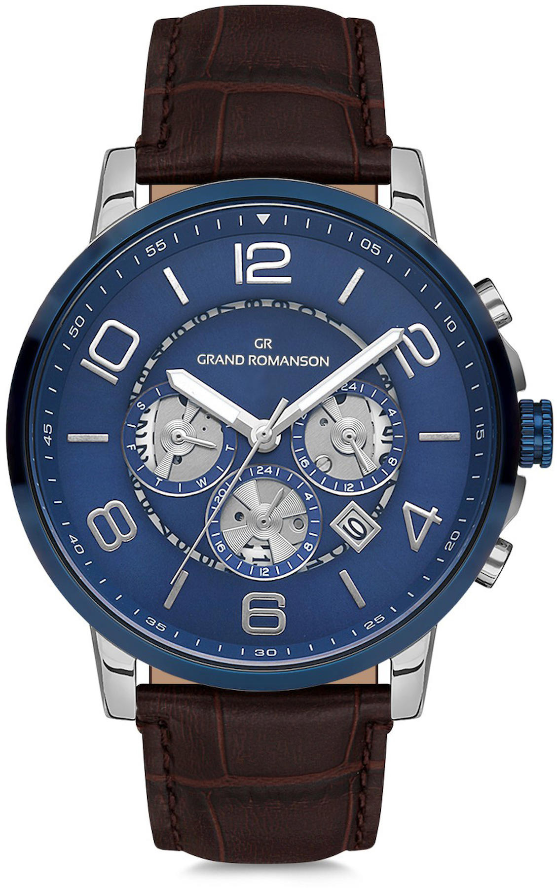 Romanson GR.1.AG1169.08 Takvimli 42 mm Kahverengi Deri Kordon Analog Kol Saati